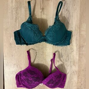 Elegant Lace Bralette Set - Teal and Purple